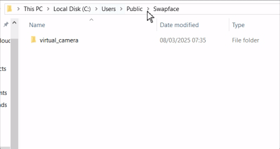 Running InstallCustomName.bat and entering a custom Swapface virtual camera name