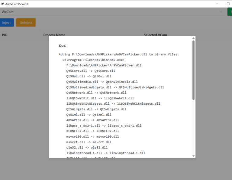 Screenshot of selecting Nox.exe in AN9Picker