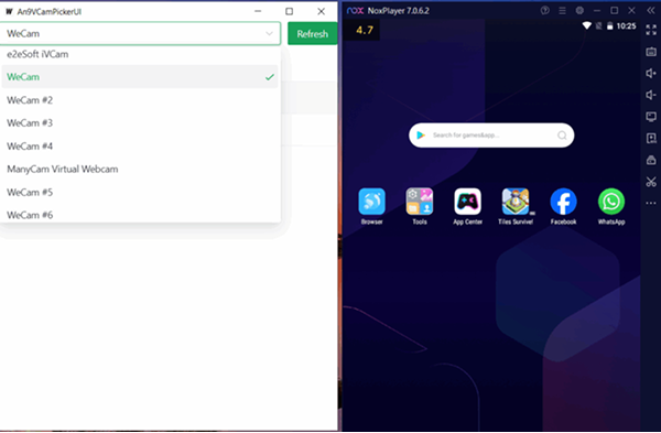 Screenshot of selecting WeCam in AN9Picker