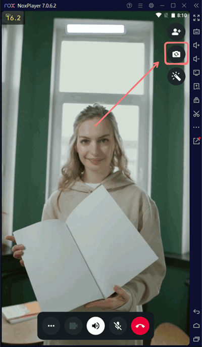Screenshot of a face-swapped WhatsApp video call result in Nox
