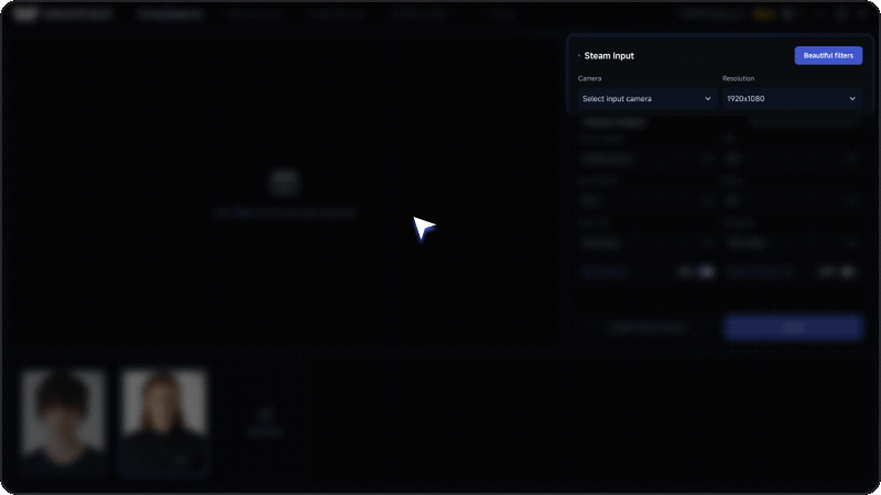 Select a camera in Swapface Stream: built-in Mac, USB, or iPhone Camera