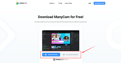 Screenshot of the ManyCam official download page